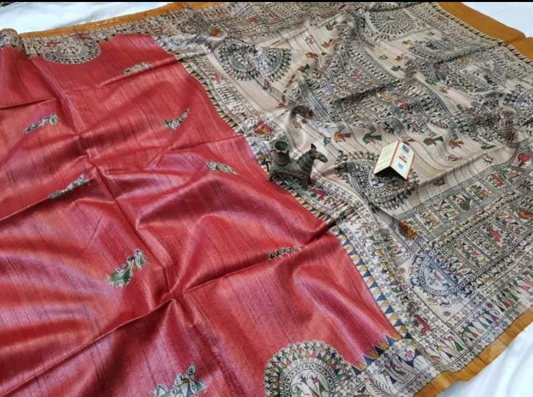 Madhubani Tussar Ghicha Silk Saree