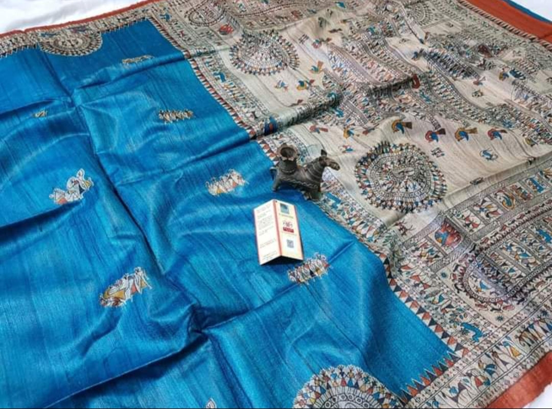 Madhubani Tussar Ghicha Silk Saree