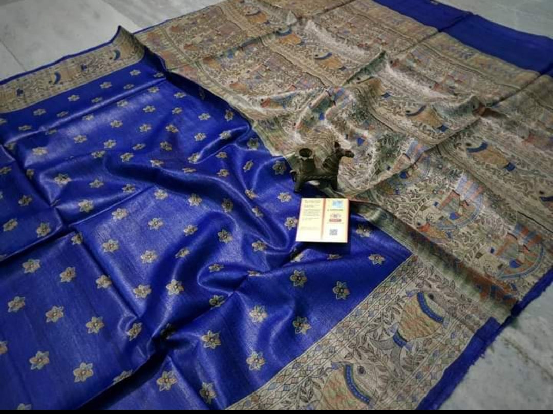 Madhubani Tussar Ghicha Silk Saree