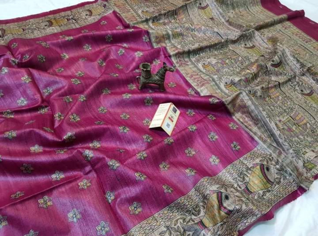 Madhubani Tussar Ghicha Silk Saree