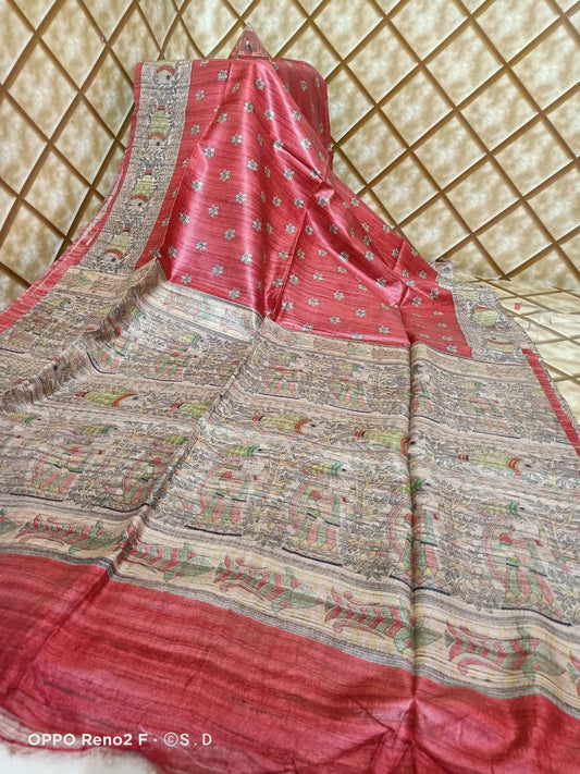 Madhubani Tussar Ghicha Silk Saree